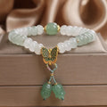 Green Tian Shan Cui abacus bead bracelet with crystal stones and retro butterfly charm tassel