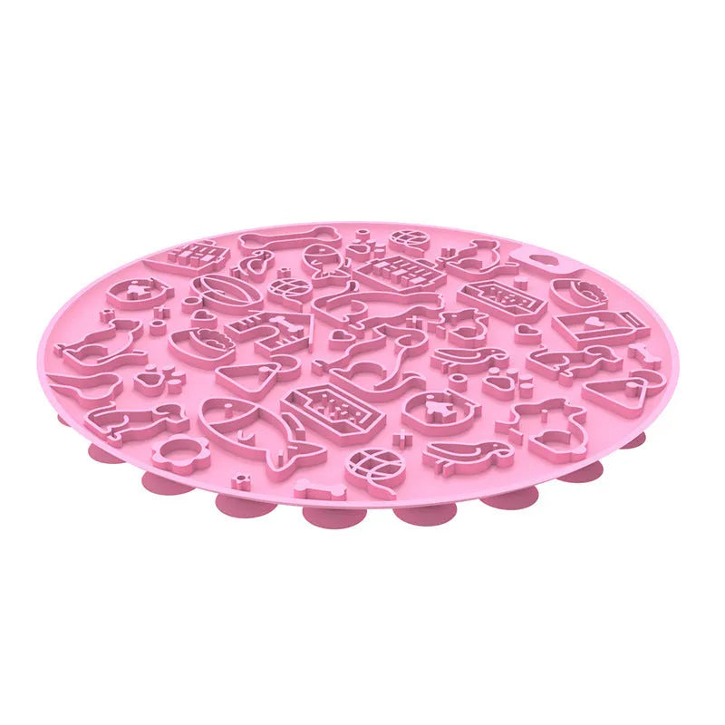 Round silicone pet licking mat in mintcream colour with textured surface and non-slip base