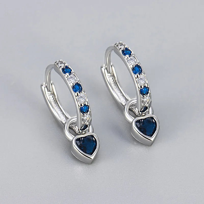 Women's heart-shaped zircon earrings with coloured gemstones in gold or white gold finish