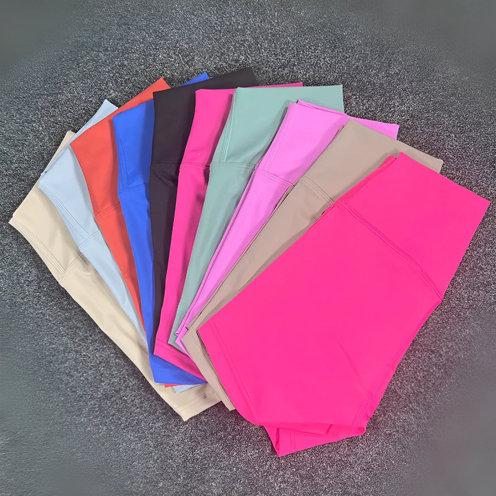 Women's high waist yoga shorts in nylon fabric available in multiple colours and sizes