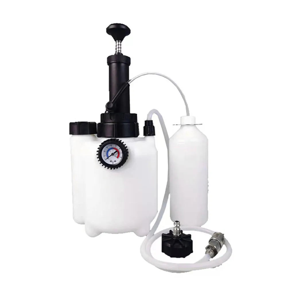 White 3L brake oil tank replacement tool with copper tubing for automotive brake fluid changes