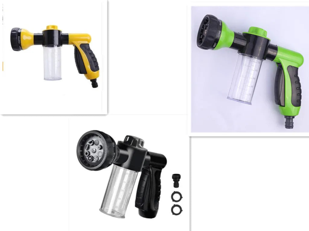 Green high-pressure foam spray gun for car washing with adjustable nozzle and multiple spray patterns