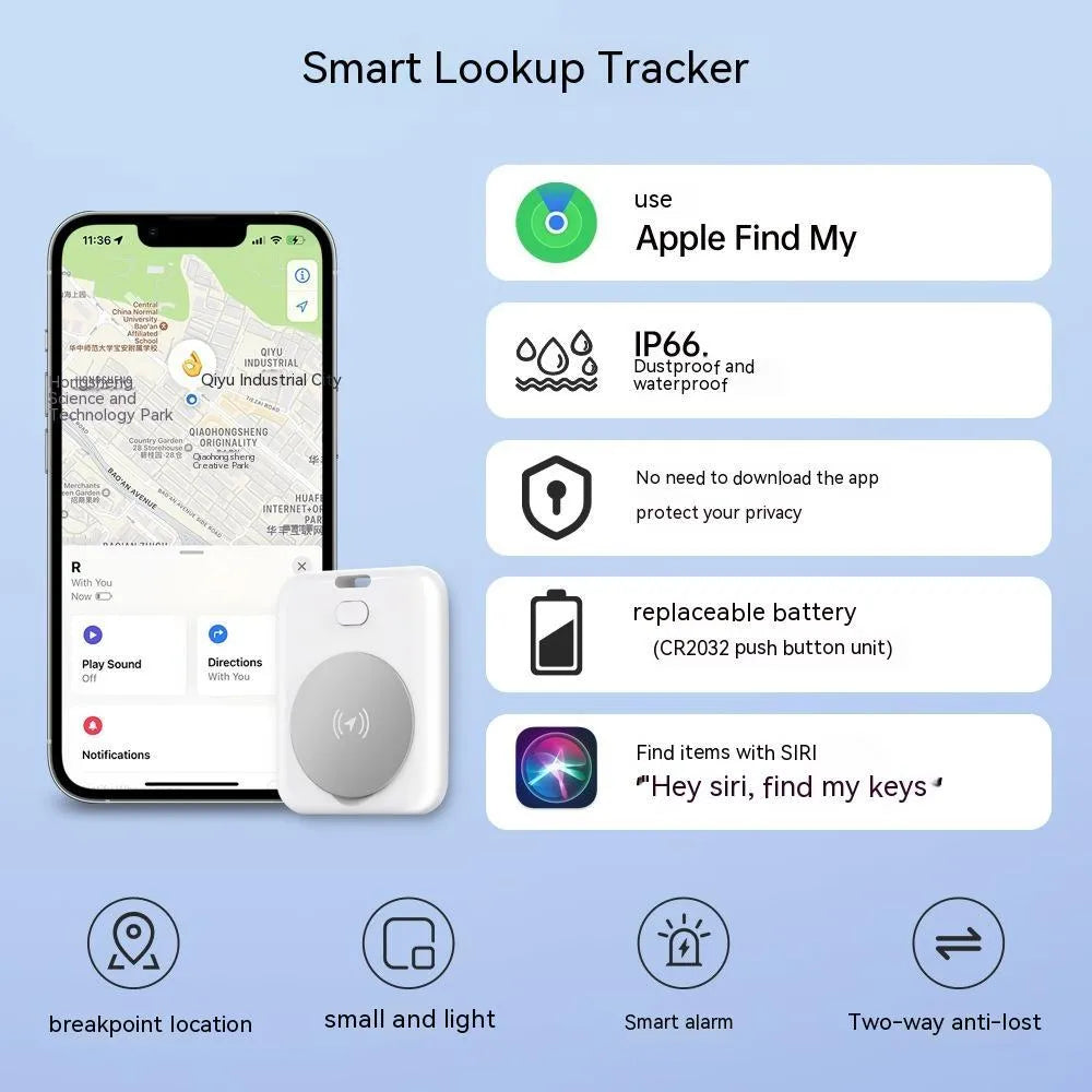 White ABS plastic pet tracking device for Apple users weighing 0.05kg with portable attachment
