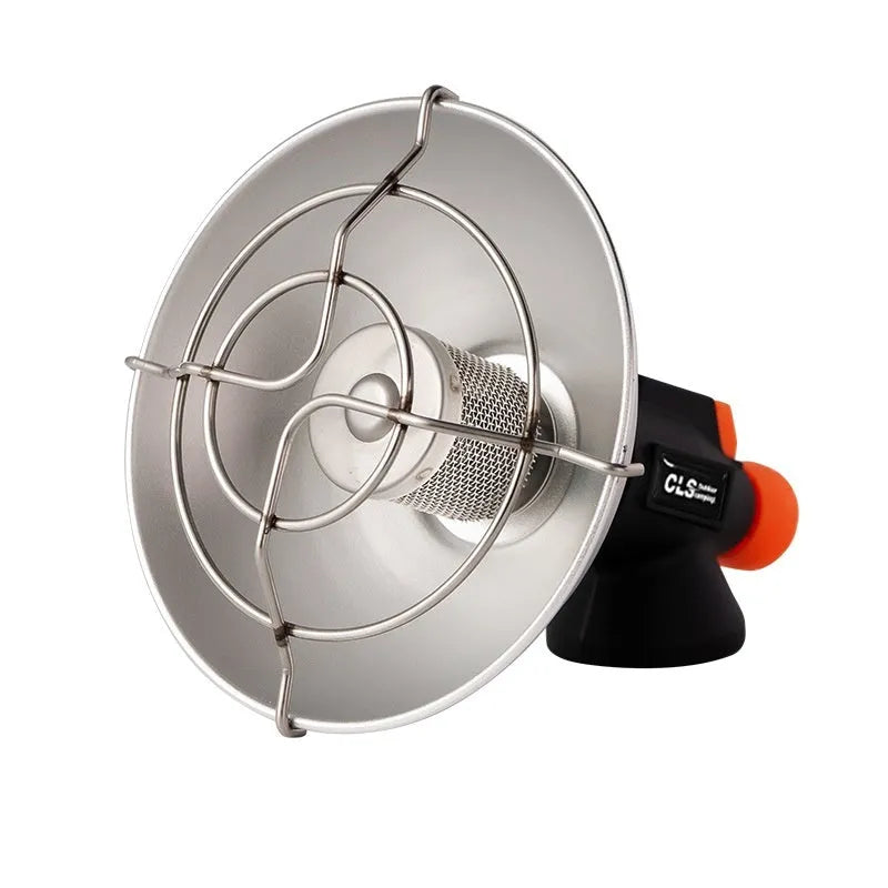 Black and orange portable camping heating stove with automatic ignition, stainless steel construction
