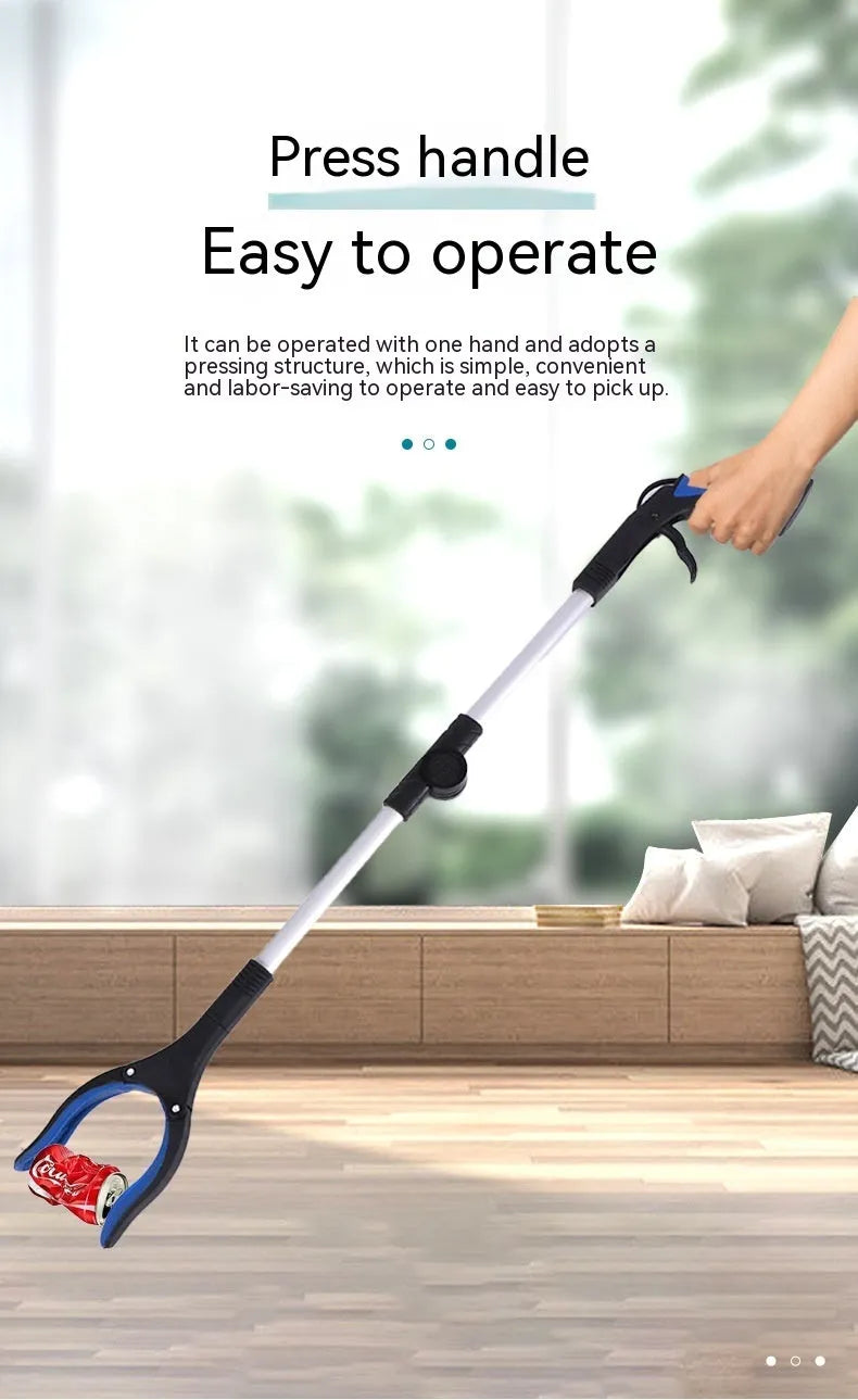 Foldable aluminium alloy garbage clamp with magnet sucker, extended to 80cm with blue handle