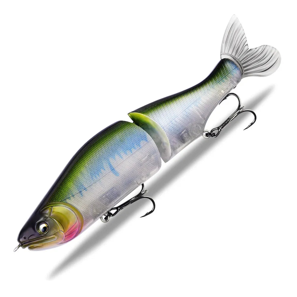 185mm plastic swimming fishing lure for bass on a blue background.
