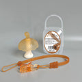 Small mushroom-shaped silicone chewing gum with a chain and transparent storage box in pink or nano colour.