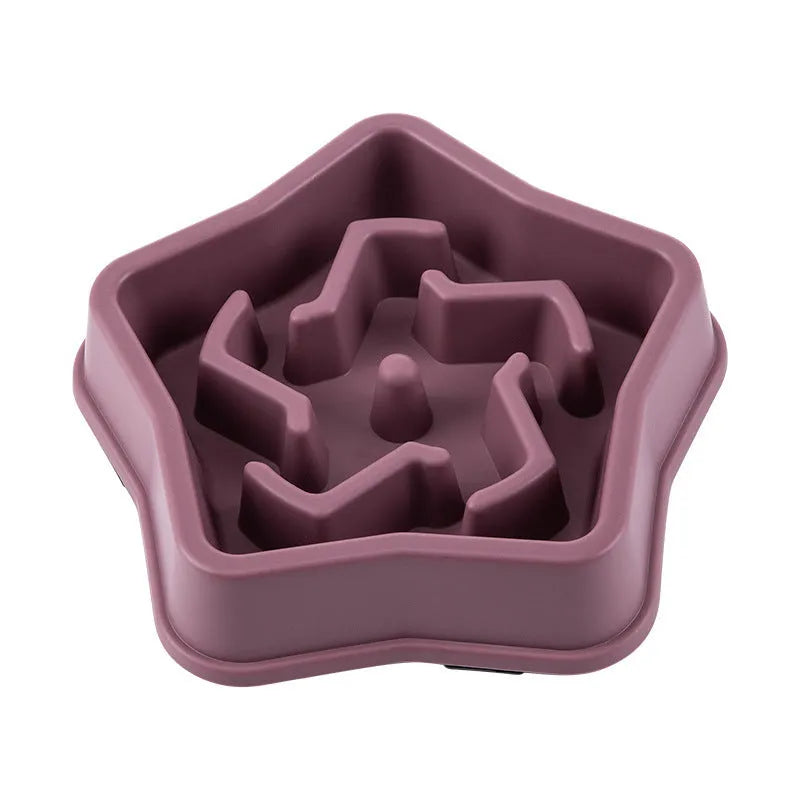 Yellow plastic dog slow feeding bowl with textured bottom for choking prevention