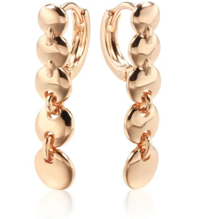 Gold retro woven copper circle earrings with round shape and long drop design