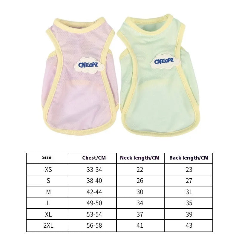 Cat wearing lightweight green mesh cooling vest with sports-style design