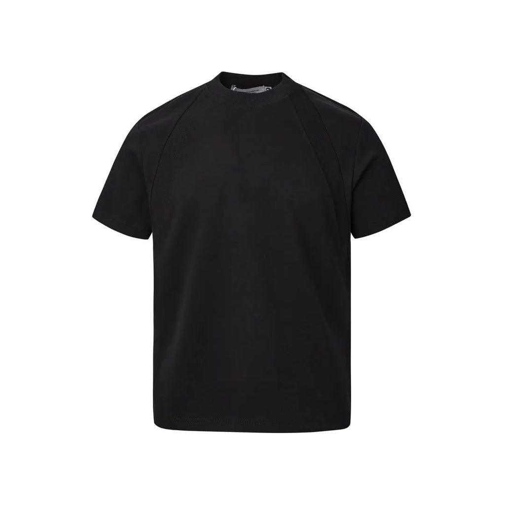 Loose grey short sleeve top with air layer stitching on a hanger.