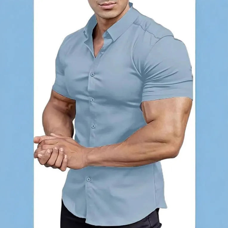 Men's short sleeve casual printed shirt with a shirt collar, shown in a brown colour.