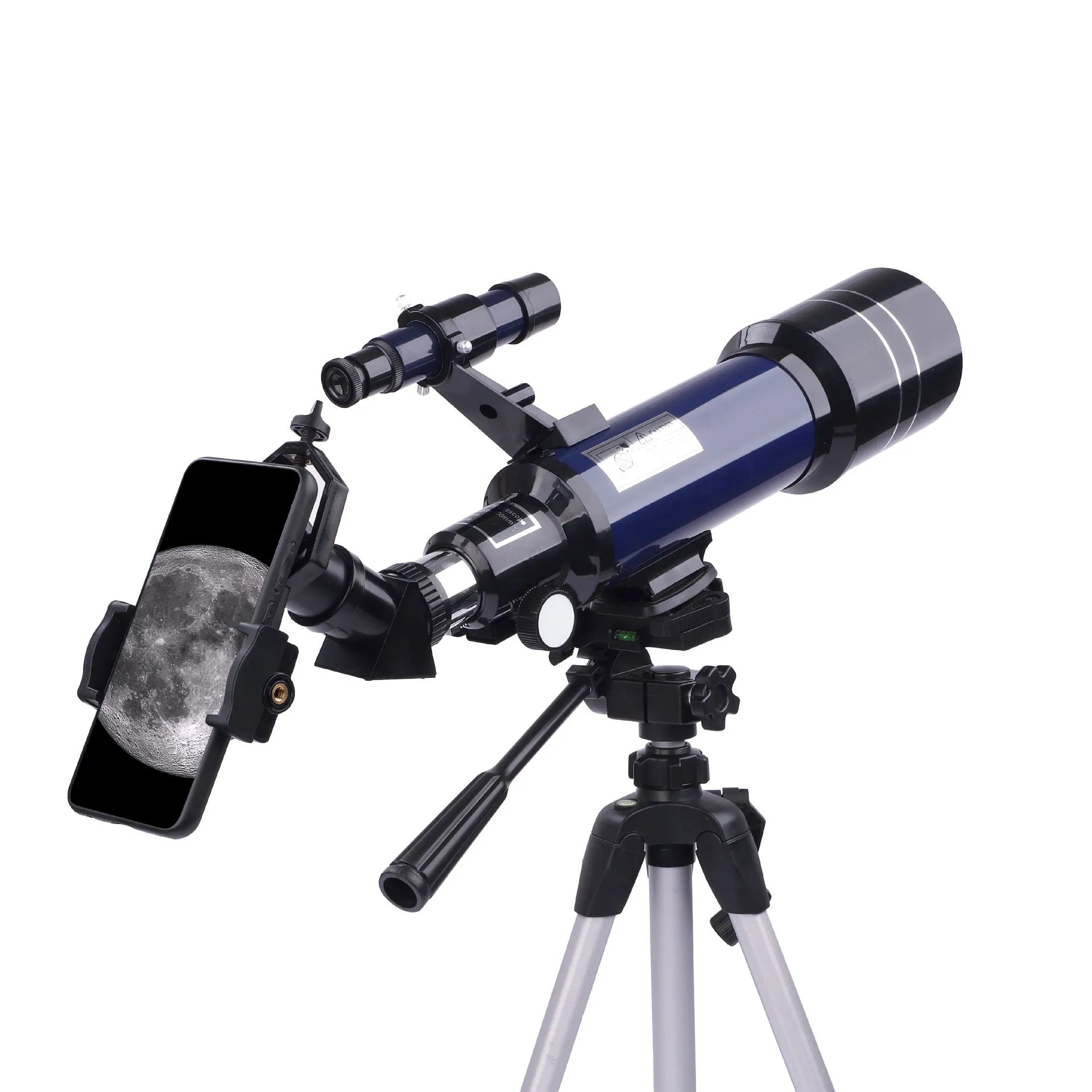 Dark blue monocular astronomical telescope on tripod for children's stargazing