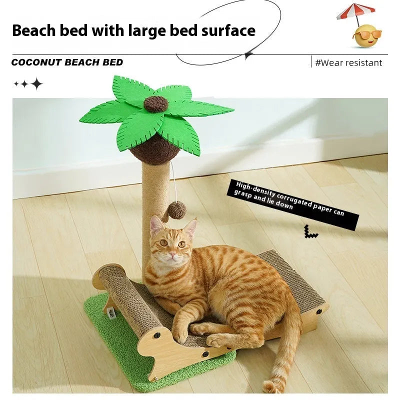 Wooden beach chair cat nest with integrated scratch board and climbing frame