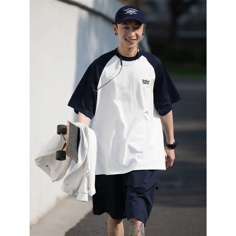 Japanese style casual t-shirt with raglan sleeves in loose pullover fit