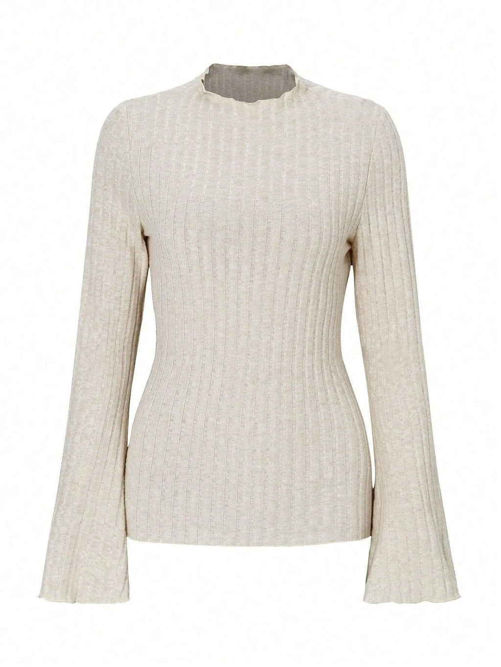 Long sleeve slim fit polyester top with lantern sleeves in black colour, showing round neck design