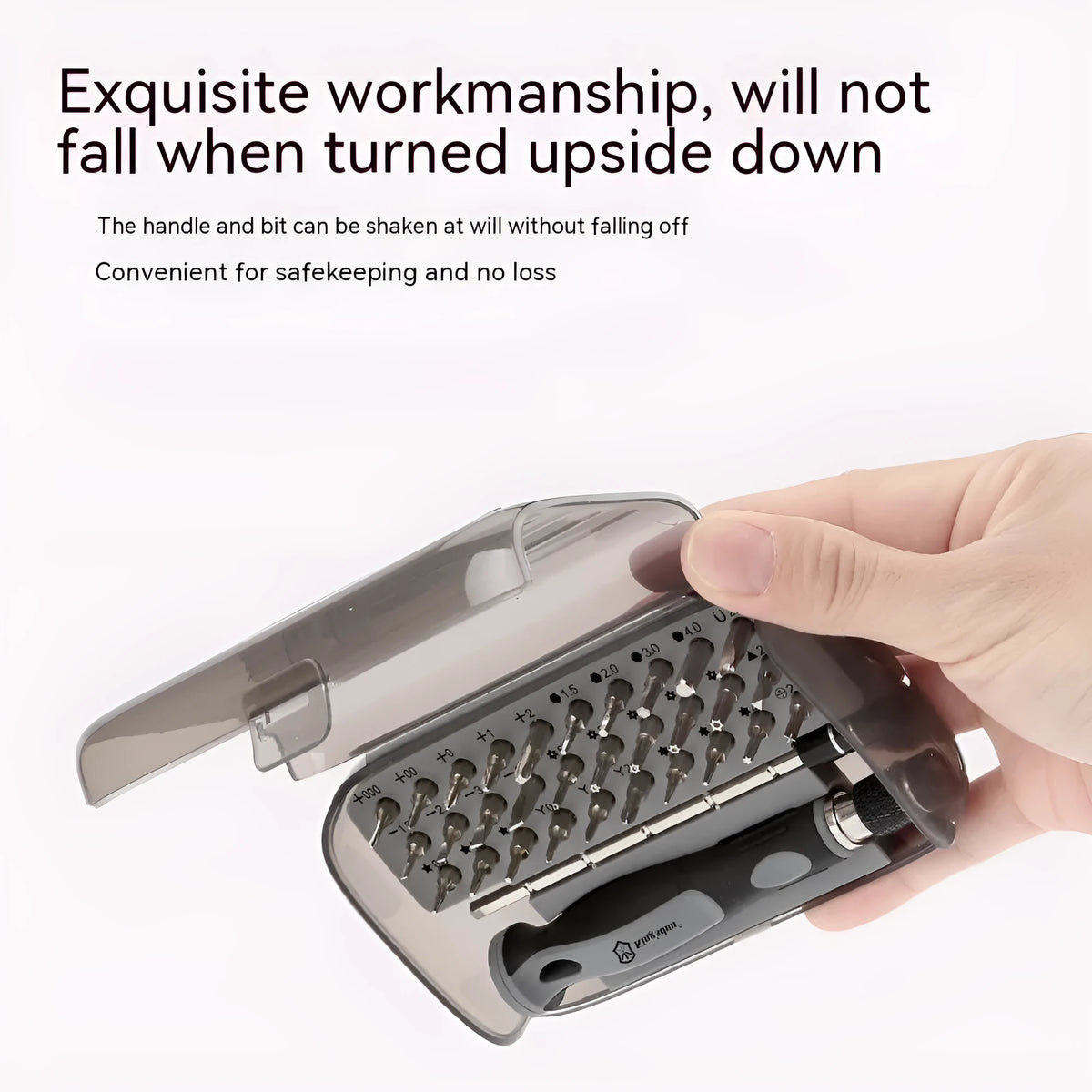 32 in 1 screwdriver set with 30 bits in compact black storage case showing CRV steel construction
