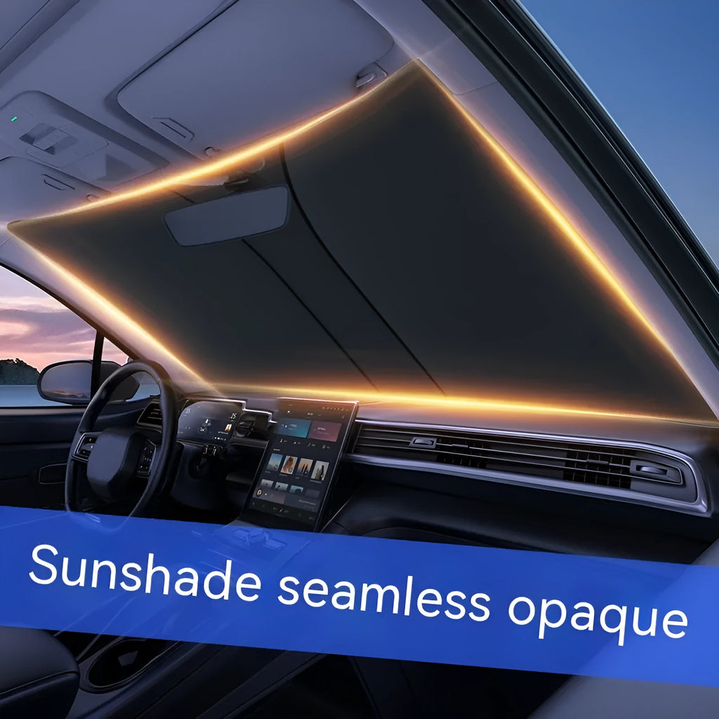 Titanium silver NC fabric car sun shade with double ring front shield design
