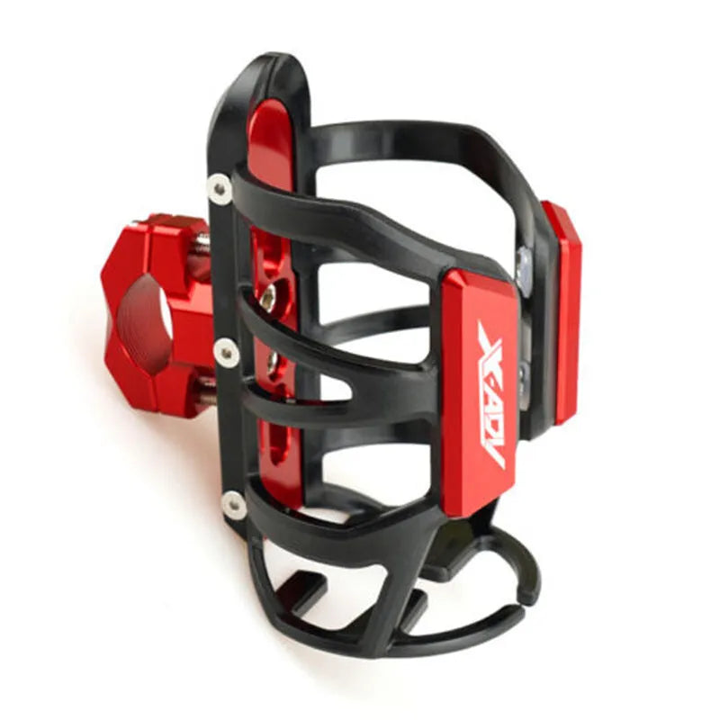 Black water bottle cage mounted on Honda X-ADV scooter bumper