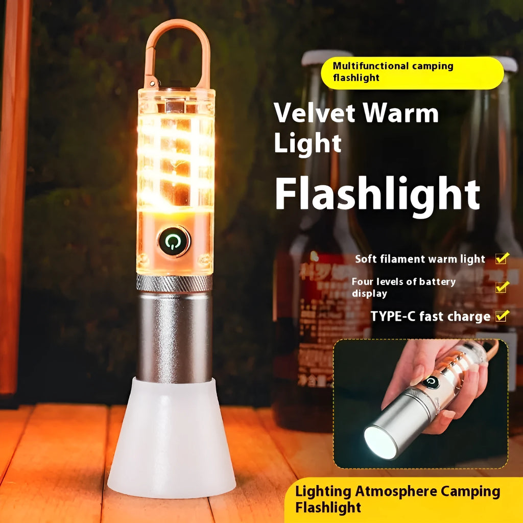 Orange 10W dual-light flashlight with optical zoom and keychain attachment