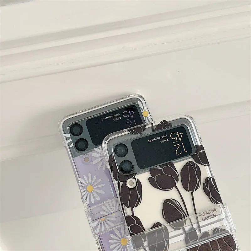 Samsung Galaxy Z Flip phone case with flower design in Daisy colour option