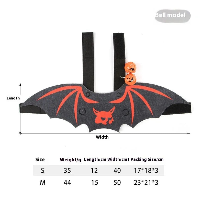 Halloween batwing cloak costume for a cat, made from black and orange felt.