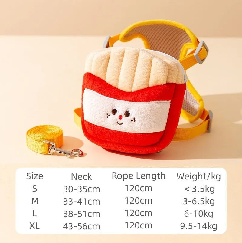 Cartoon hamburger design adjustable escape-proof vest leash for a dog