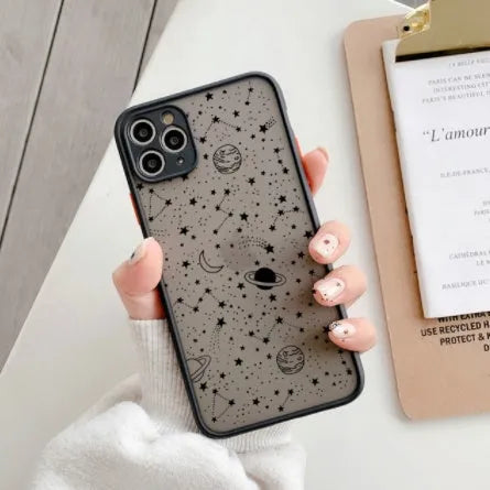 Star Universe textured iPhone sensation shell case in black and white colours showing iPhone X through 13 compatibility