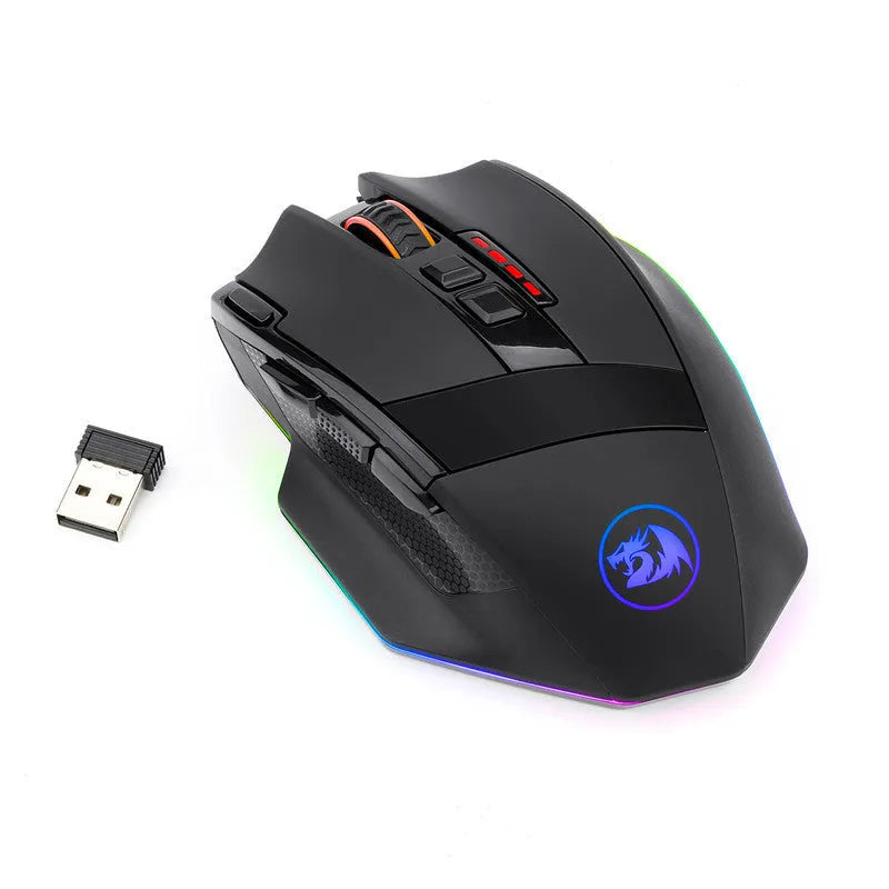 Black Redragon M801P dual mode gaming mouse with nine programmable buttons and ergonomic design