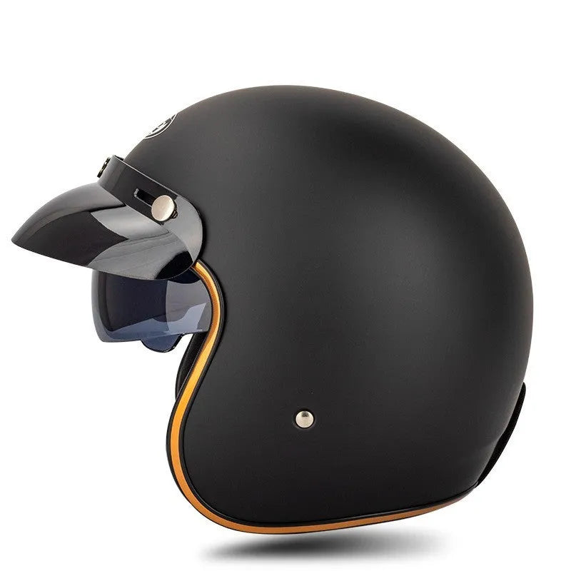 Retro electric bike half helmet in ABS construction showing multiple colour options and size variations