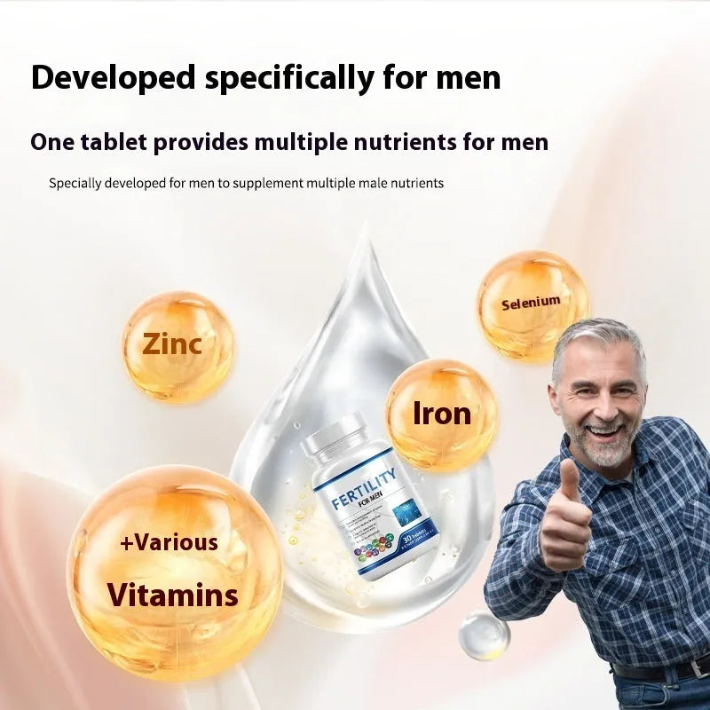 Bottle containing 60 male fertility tablets with vitamin mineral amino acid complex