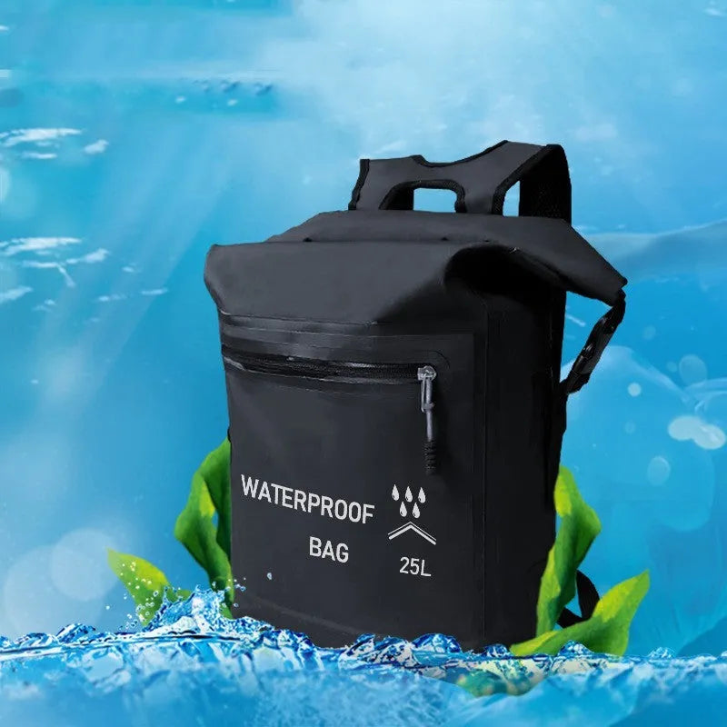 Black 25L outdoor waterproof backpack for swimming and river tracing