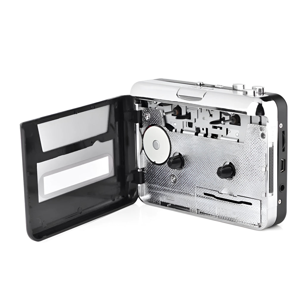 Silver USB cassette tape to MP3 digital audio converter unit with cable