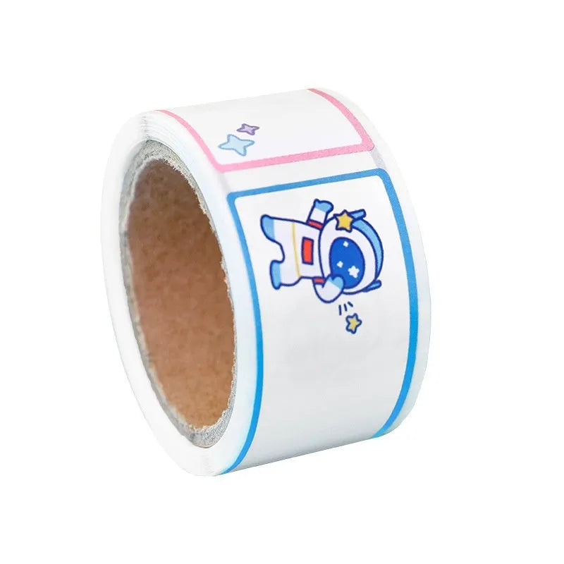 Roll of printed cartoon tape stickers with dinosaur design for labelling books and belongings