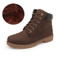 Men's pink Martin boots with velvet lining, round toe design and front lace-up closure