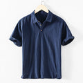 Men's loose fit linen casual shirt in solid colours: milky white, navy blue, light grey, sky blue.