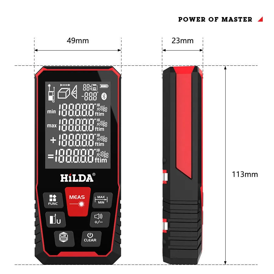 Handheld laser rangefinder device for distance measurement up to 120 metres