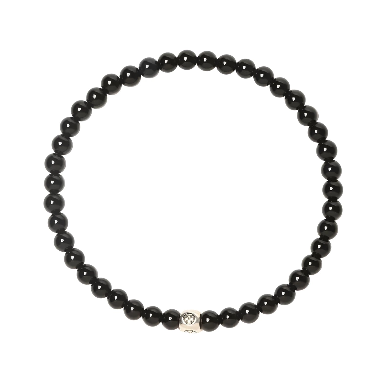 Geometric cut surface black agate bracelet with 4mm obsidian, blue san, and black agate beads