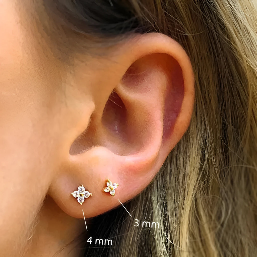 S925 sterling silver petal crystal flowers stud earrings in golden and platinum finishes