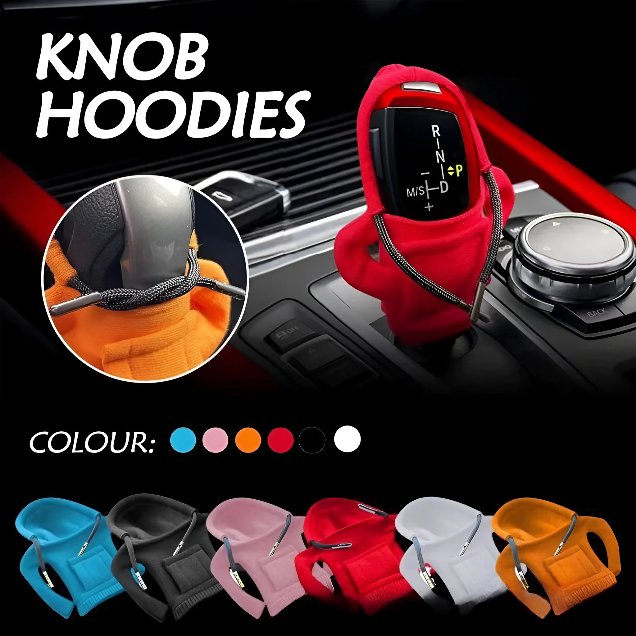 Dutch velvet car gear handle sleeve in multiple colours covering a manual handbrake lever.