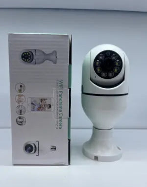 Wireless WiFi bulb security camera with plastic and metal construction measuring 5x12cm