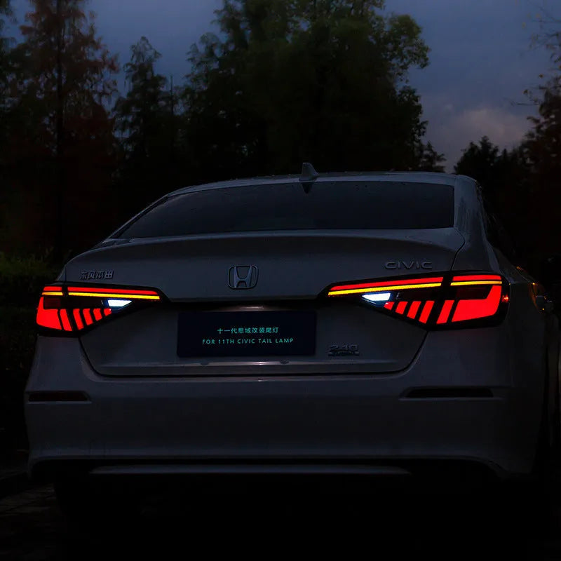 11th generation Honda Civic LED taillight assembly set showing black and red colour option with integrated lighting functions