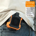 Green wrist-mounted portable fan with USB charging port, LED light, and adjustable strap.