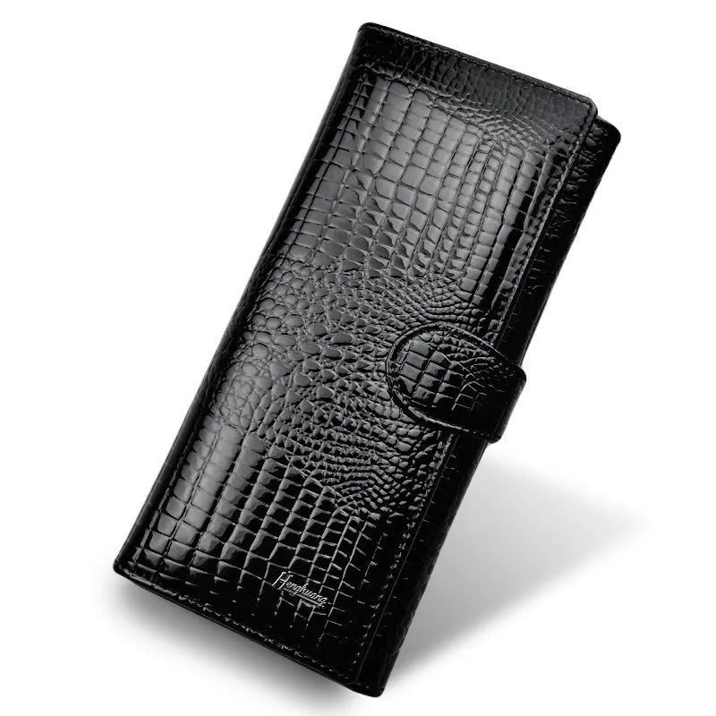Genuine leather women's coin purse with patent crocodile pattern in wine red, black, and red colour options