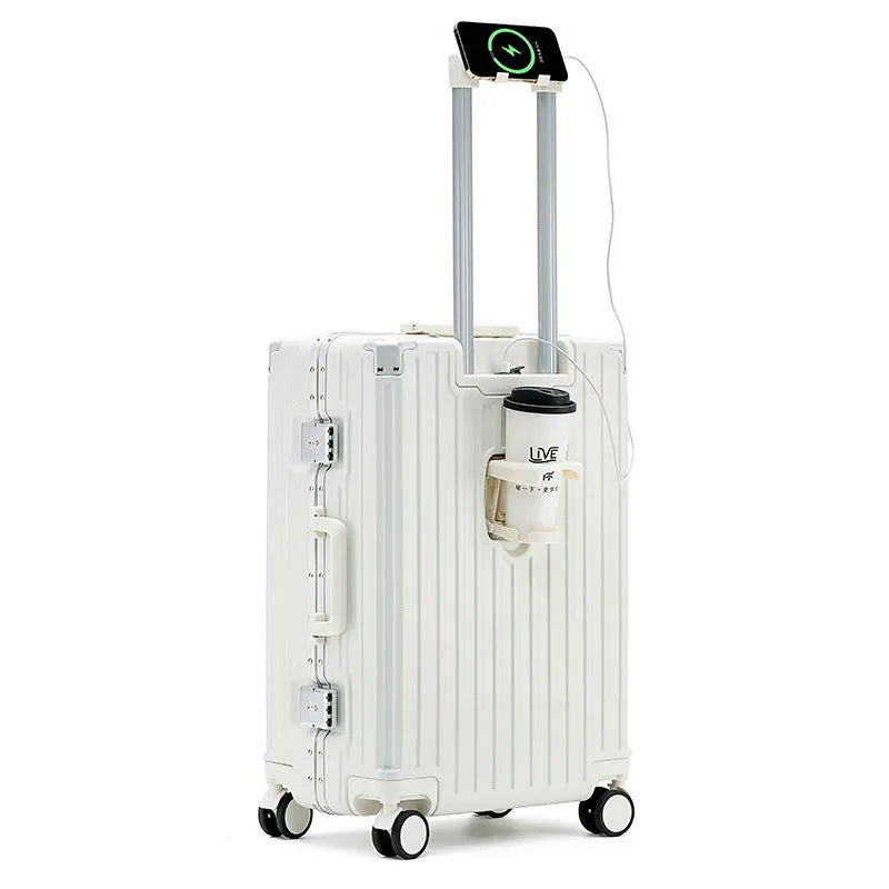 Hard shell aluminium frame luggage in avocado green colour with wheels and retractable handle