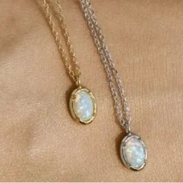 Geometric jelly opal pendant necklace on a chain, available in gold or white gold plating.