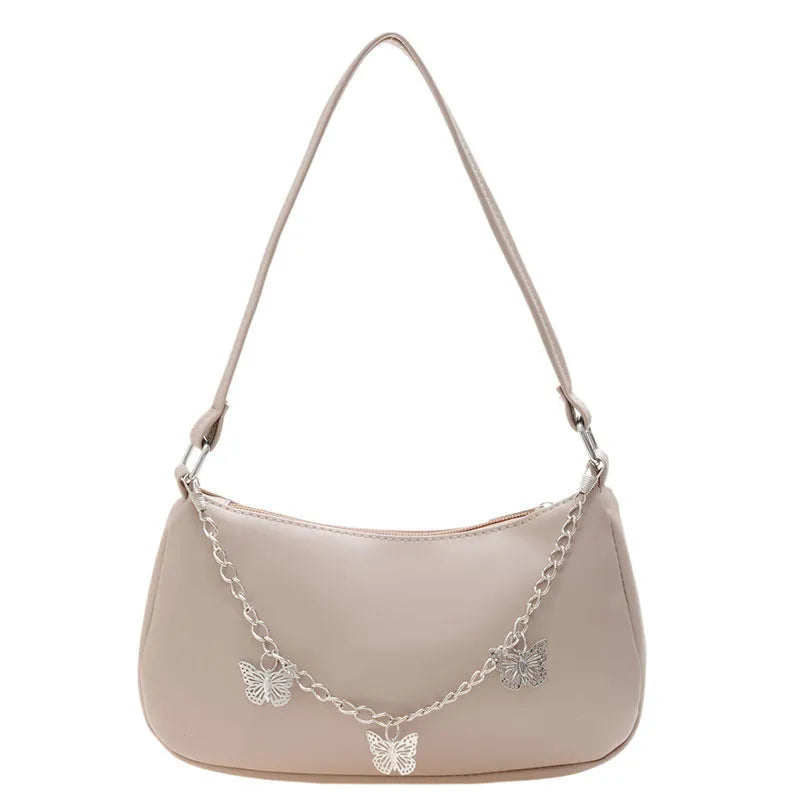 Fashion butterfly chain underarm bag in horizontal square shape with PU material and chain detail
