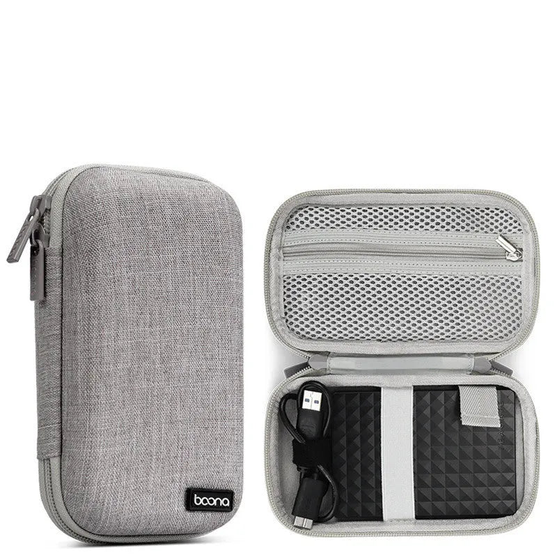 Black and grey Oxford cloth protective covers for 2.5-inch portable hard drives.
