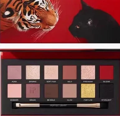 Explorer twelve-colour animal eye shadow palette with golden tiger and red fox designs