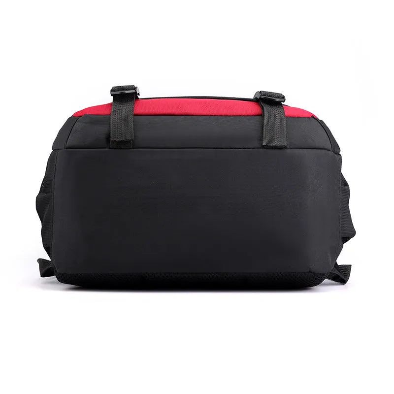 Waterproof nylon high school backpack with airpillow straps in black, blue, gray, and red colour options